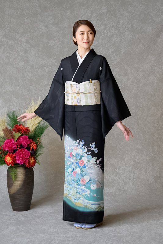 【夏着物　絽】化繊　洗えるお着物　黒留袖　五つ紋　比翼付き 夏着物 絽】化繊 洗えるお着物 夏黒留袖 比翼付き 五つ紋