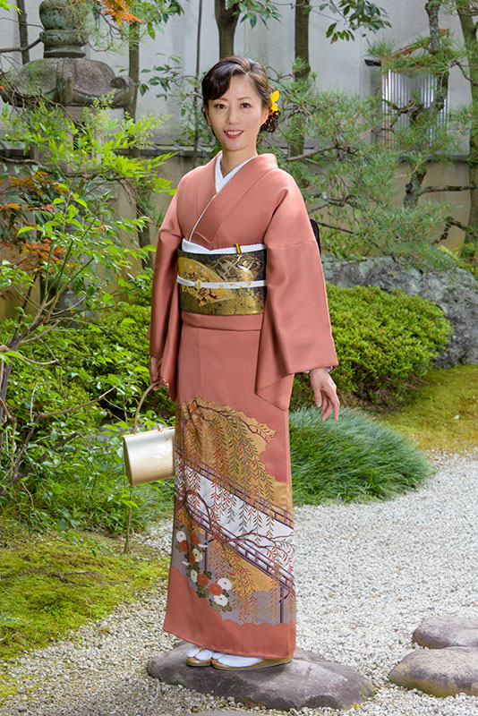 【色留袖・袋帯セット】正絹　色留袖　一つ紋　袋帯　裄68 色留袖・袋帯セット】正絹 色留袖 一つ紋 袋帯 裄68 （色留袖の