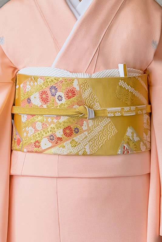 色留袖レンタル フルセット サーモンピンク 牡丹に花筒扇