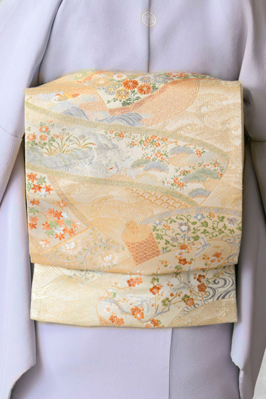 やま様2点M3114★ 着物淡雪 ★ 大人兵児帯 ★ラベンダーグレー色のお花♪ やま様2点M3114☆ 着物淡雪 ☆ 大人兵児帯 ☆ラベンダーグレー色の