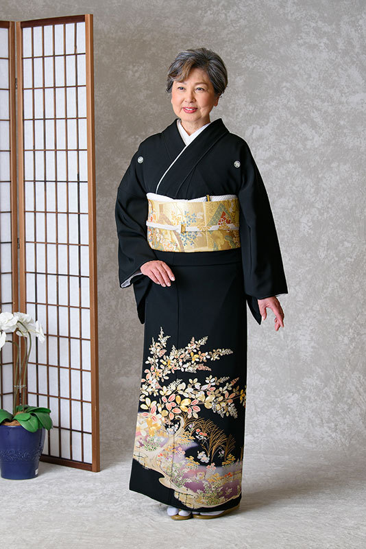 ゆったりサイズ　紫ぼかし　萩に秋草　※小物は写真と異なる場合がございます