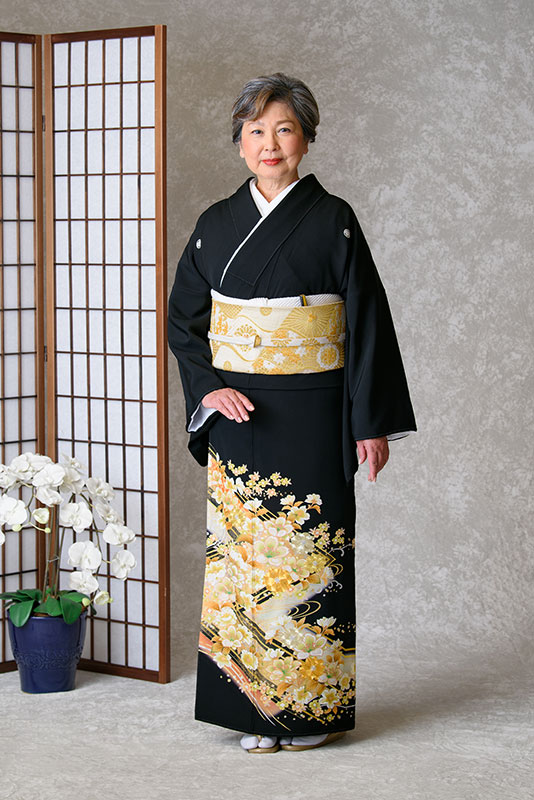 留袖レンタル フルセット ゆったりサイズ 金駒刺繍 桜に流水｜京都