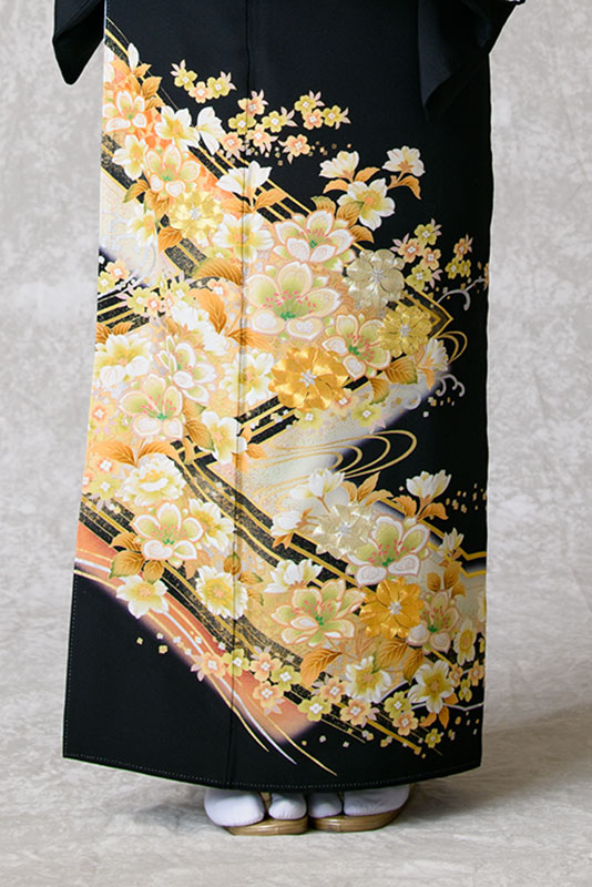 留袖レンタル フルセット ゆったりサイズ 金駒刺繍 桜に流水｜京都